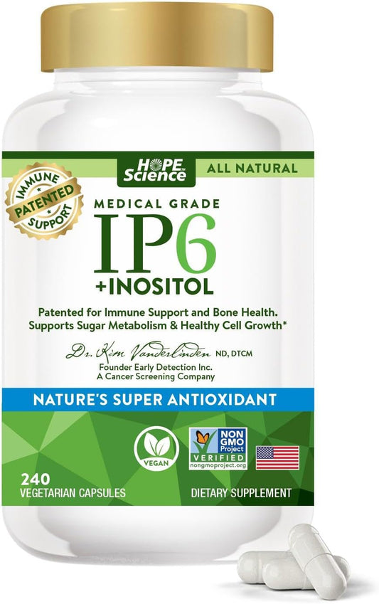 Hope Science IP6 Inositol 1020MG - 240 Capsules - Non-GMO, Natural, Medical Grade - Made in USA - Includes FREE 'Research on IP6' Book
