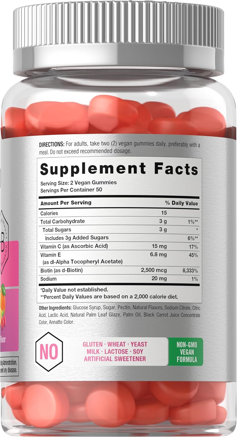 Horbäach Biotin Gummies for Hair, Skin, and Nails | 100 Count | Fruit Flavored Vitamins | Non-GMO, Gluten Free