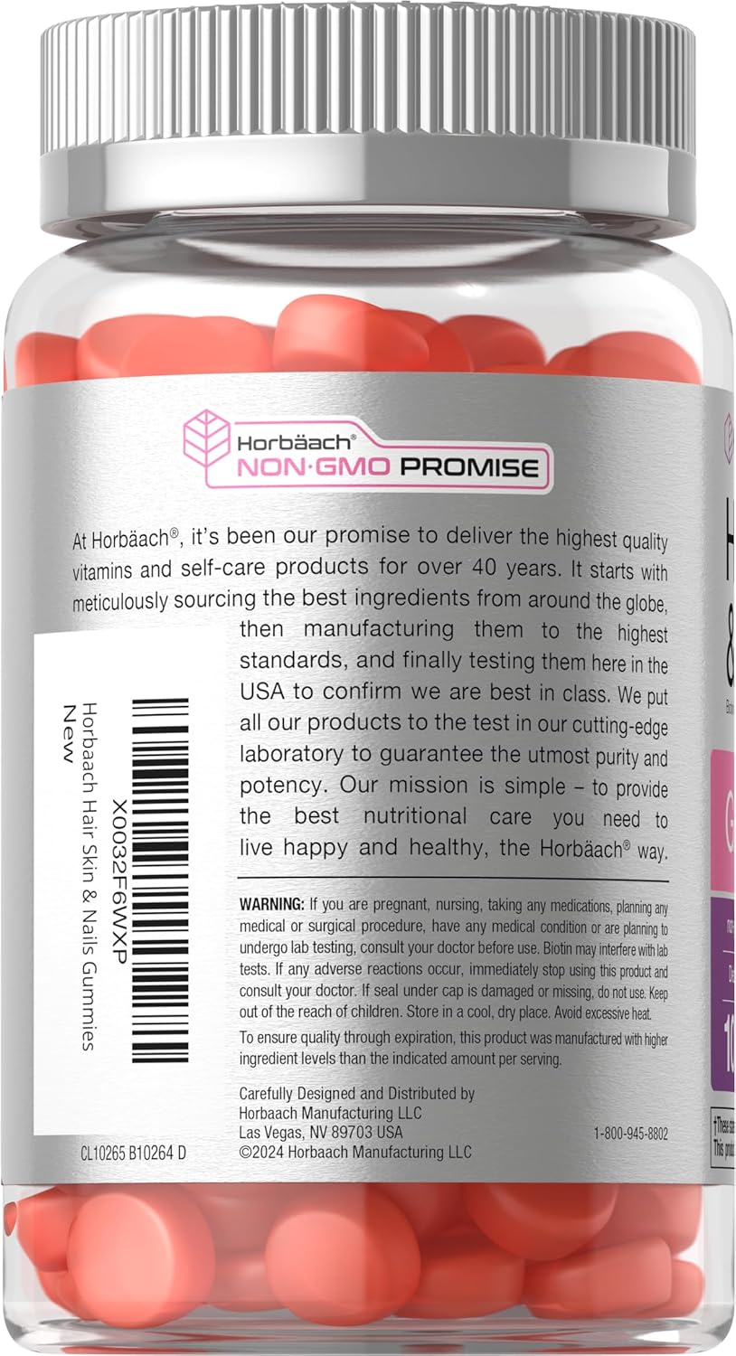 Horbäach Biotin Gummies for Hair, Skin, and Nails | 100 Count | Fruit Flavored Vitamins | Non-GMO, Gluten Free