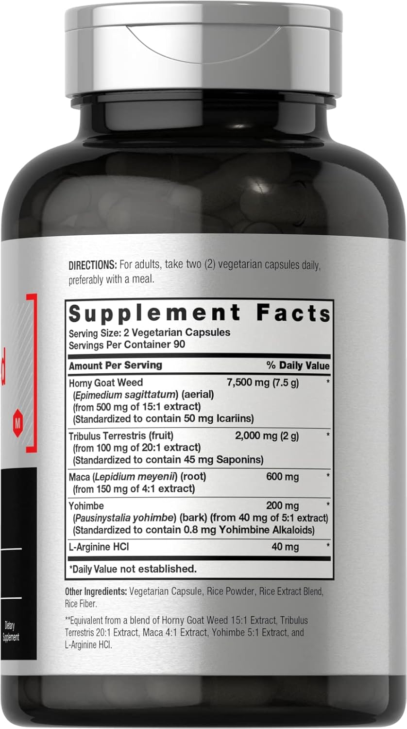 Horbäach Horny Goat Weed Complex 10,340mg 180 Capsules with Tribulus, Maca, Yohimbe, L-Arginine - Vegetarian, Non-GMO, Gluten Free