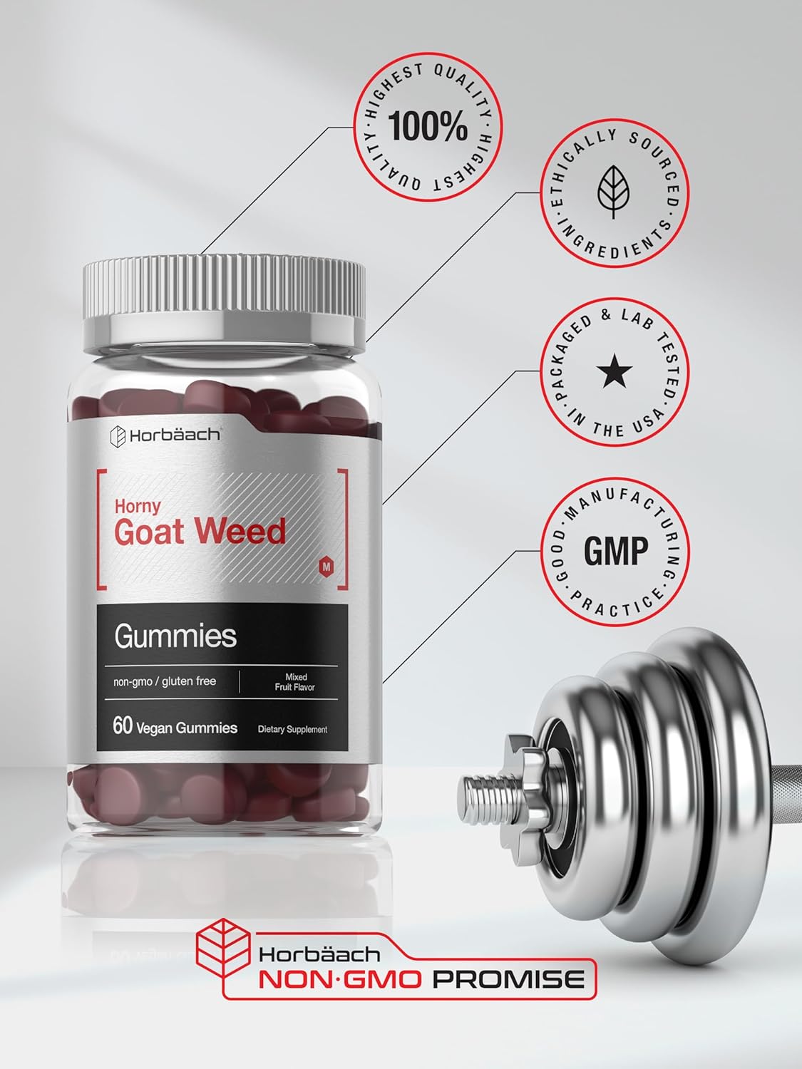 Horbäach Horny Goat Weed Gummies with Maca - 60 Mixed Fruit Vegan Gummies for Men and Women - Non-GMO Formula