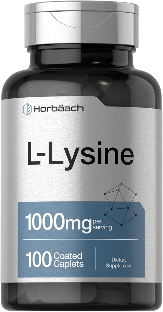 Horbäach L-Lysine 1000mg Coated Caplets - Essential Amino Acid Supplement for Vegetarians, Non-GMO & Gluten Free