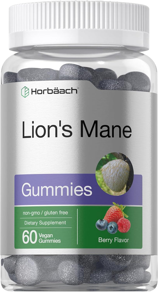 Horbäach Lion's Mane Gummies | 60 Vegan Supplements for Adults | Non-GMO, Gluten Free