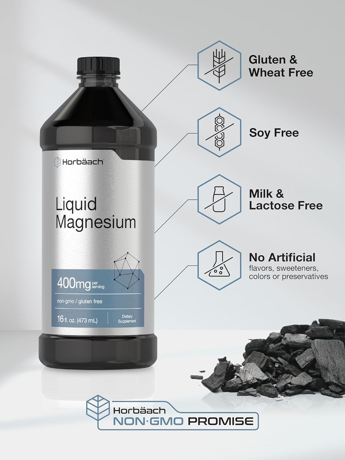 Horbäach Liquid Magnesium Supplement 400mg | 16 oz | Vegetarian, Non-GMO & Gluten-Free Formula