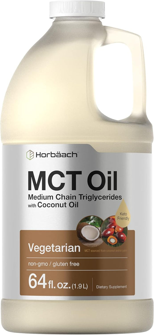 Horbäach MCT Oil 64 oz - 100% Pure Unflavored Formula for Keto Diet - Value Size for Coffee, Tea, Juice - Vegetarian and Non-GMO