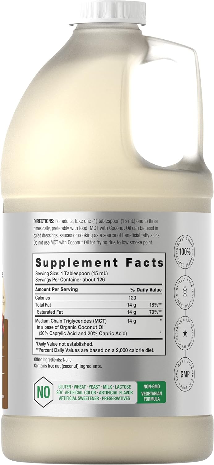 Horbäach MCT Oil 64 oz - 100% Pure Unflavored Formula for Keto Diet - Value Size for Coffee, Tea, Juice - Vegetarian and Non-GMO