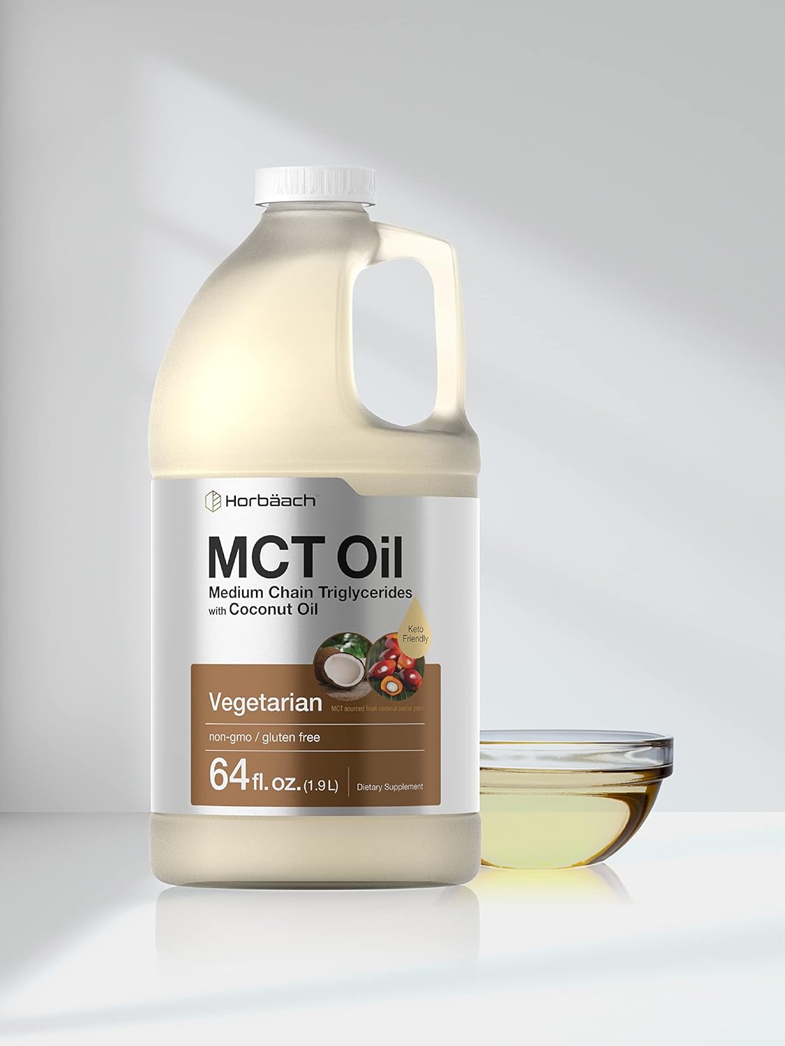 Horbäach MCT Oil 64 oz - 100% Pure Unflavored Formula for Keto Diet - Value Size for Coffee, Tea, Juice - Vegetarian and Non-GMO