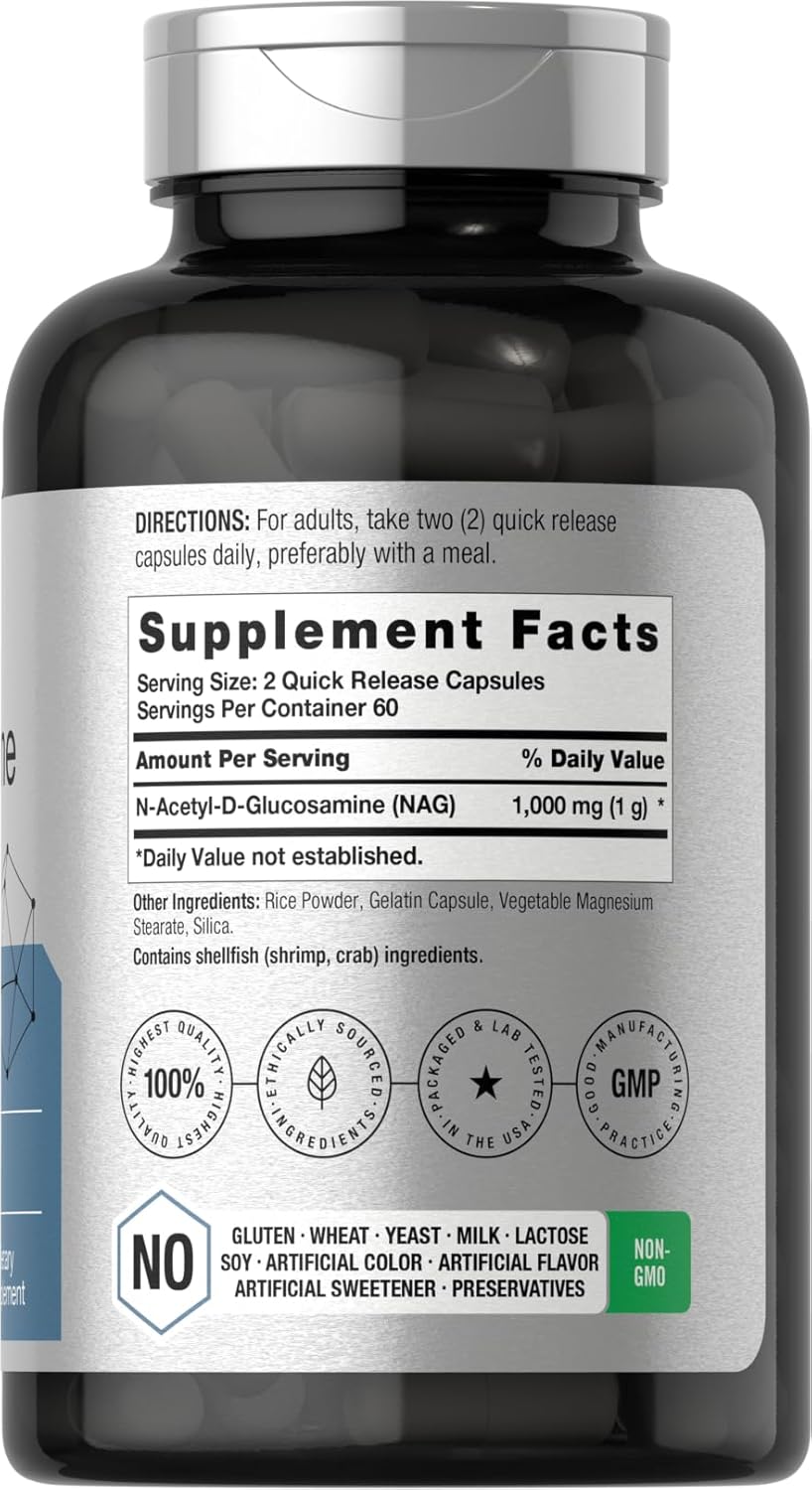 Horbäach N-Acetyl Glucosamine 1000mg Capsules - 120 Count - Non-GMO & Gluten Free N-A-G Supplement