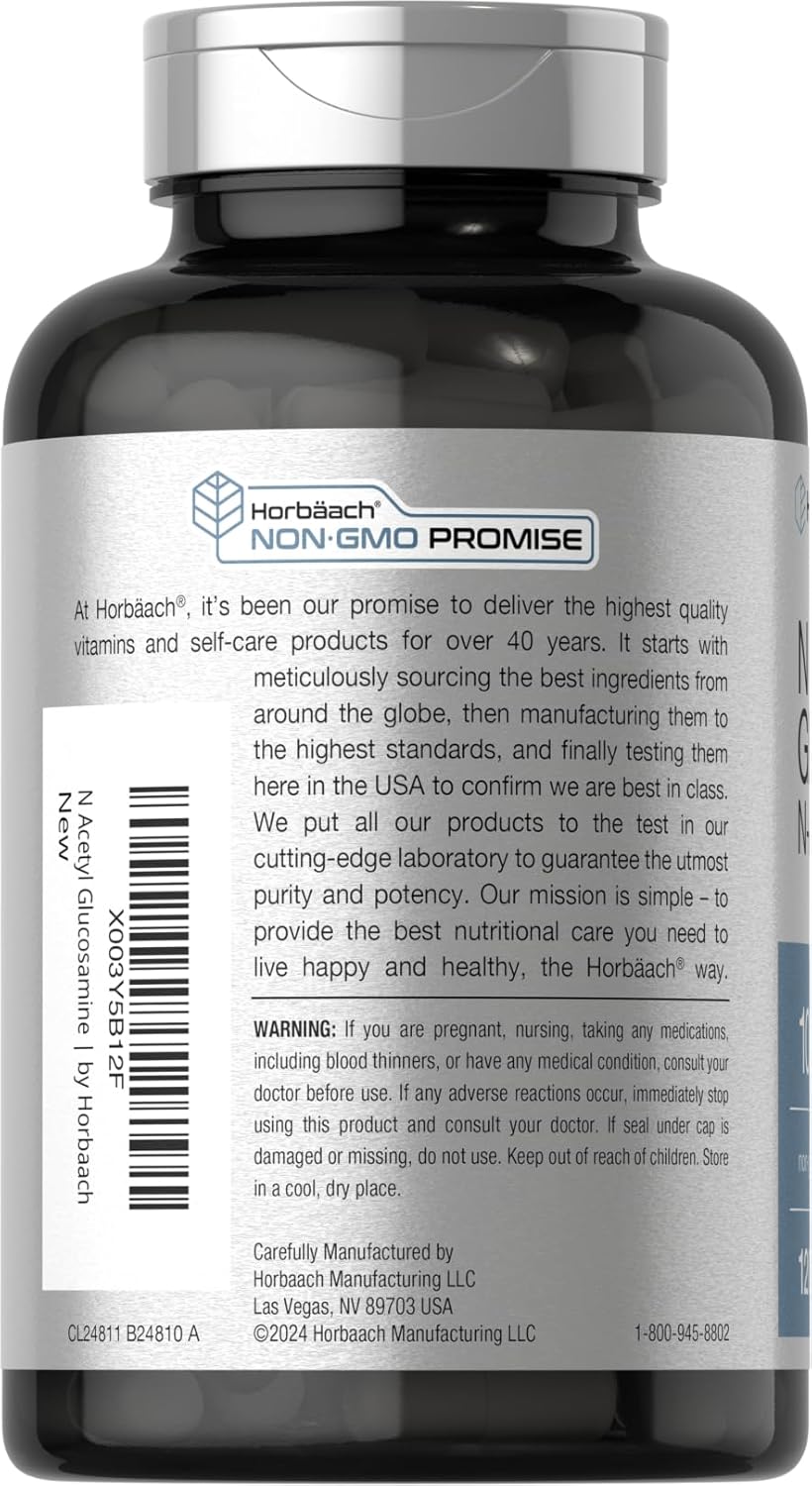Horbäach N-Acetyl Glucosamine 1000mg Capsules - 120 Count - Non-GMO & Gluten Free N-A-G Supplement