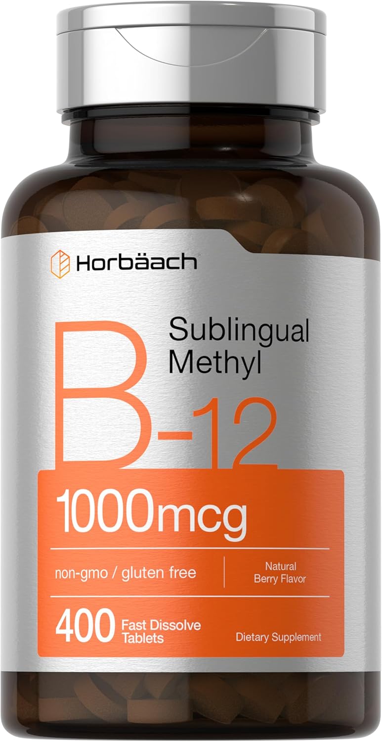 Horbäach Vitamin B12 1000 mcg Sublingual Tablets - 400 Count Berry Flavor Supplement - Fast Dissolve for Women & Men - Vegan & Non-GMO