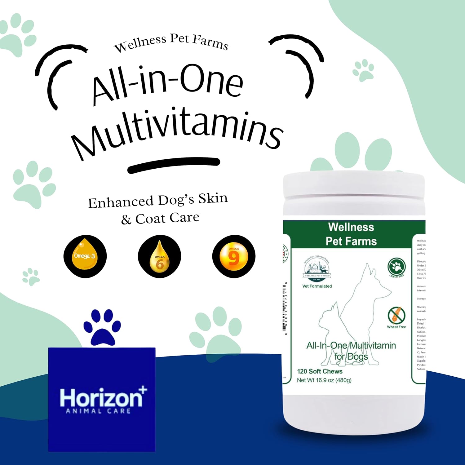 Horizon Animal Care Dog Multivitamin Chews - All-in-One Vitamins for Dogs, Supports Immunity & Joint Health, 120 Soft Chews, All Ages & Breeds