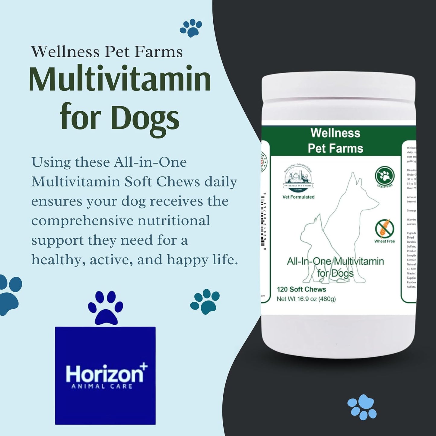 Horizon Animal Care Dog Multivitamin Chews - All-in-One Vitamins for Dogs, Supports Immunity & Joint Health, 120 Soft Chews, All Ages & Breeds