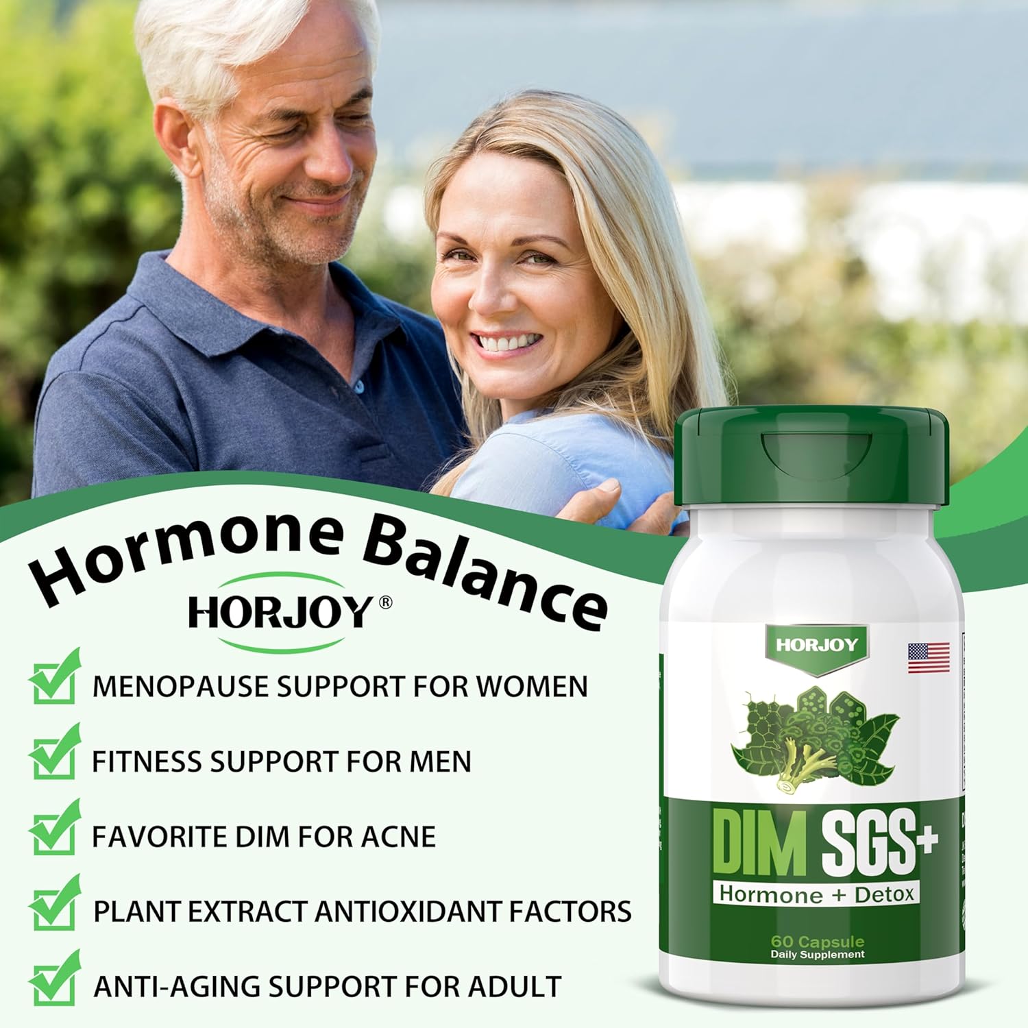 HORJOY DIM SGS Hormone Balance & Detox Supplement - Control Appetite, Clear Hormonal Acne, Promote Detox (60 Caps)