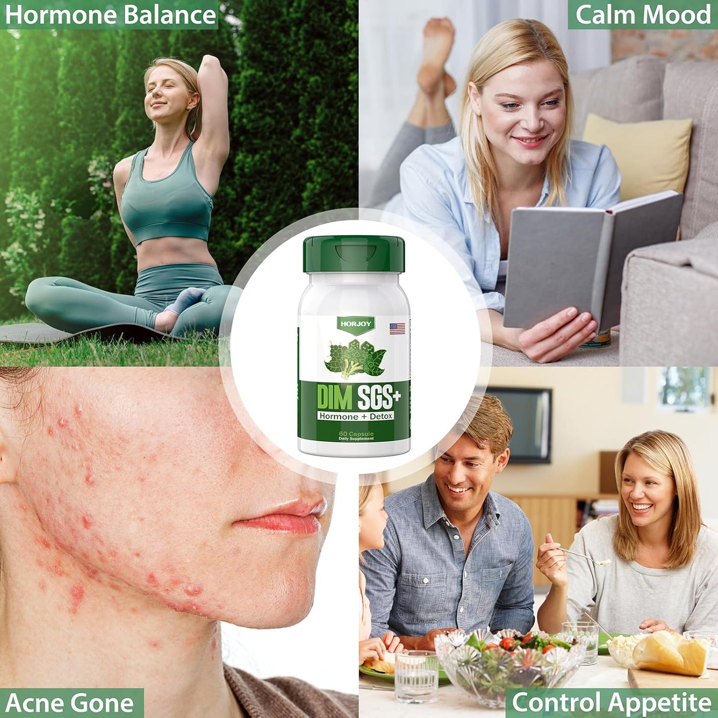 HORJOY DIM SGS Hormone Balance & Detox Supplement - Control Appetite, Clear Hormonal Acne, Promote Detox (60 Caps)