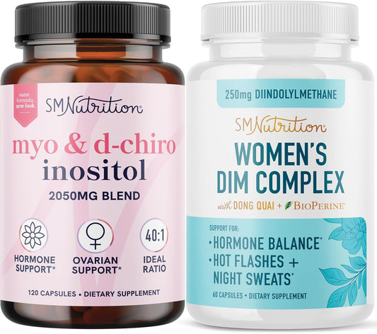 Hormone Balance Bundle for Women: DIM & Inositol Supplements - 30 Servings of 40:1 Ratio Inositol, 60 Servings of 250mg DIM Supplement