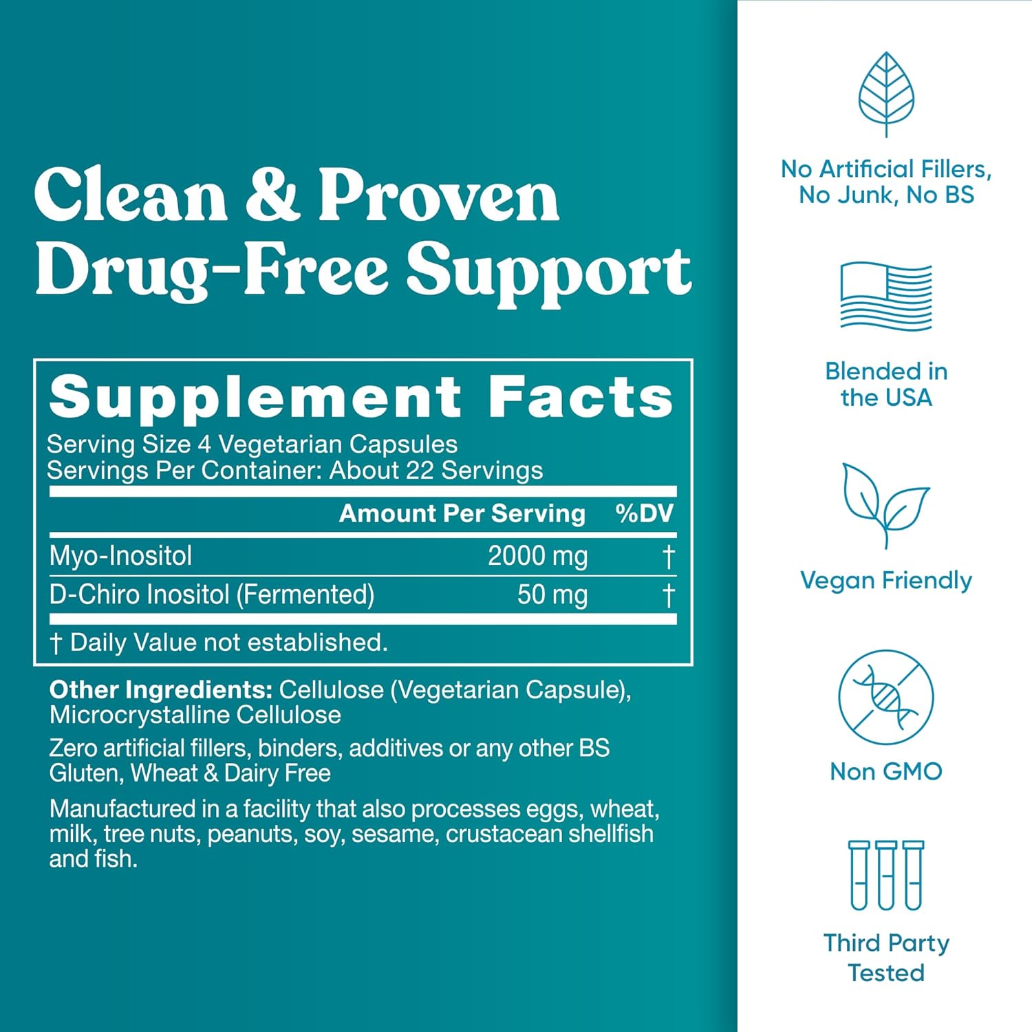 Hormone Balance for Women - Myo-Inositol & D-Chiro Inositol Supplement - Menstrual & Ovulation Support - 120 Vegan Capsules