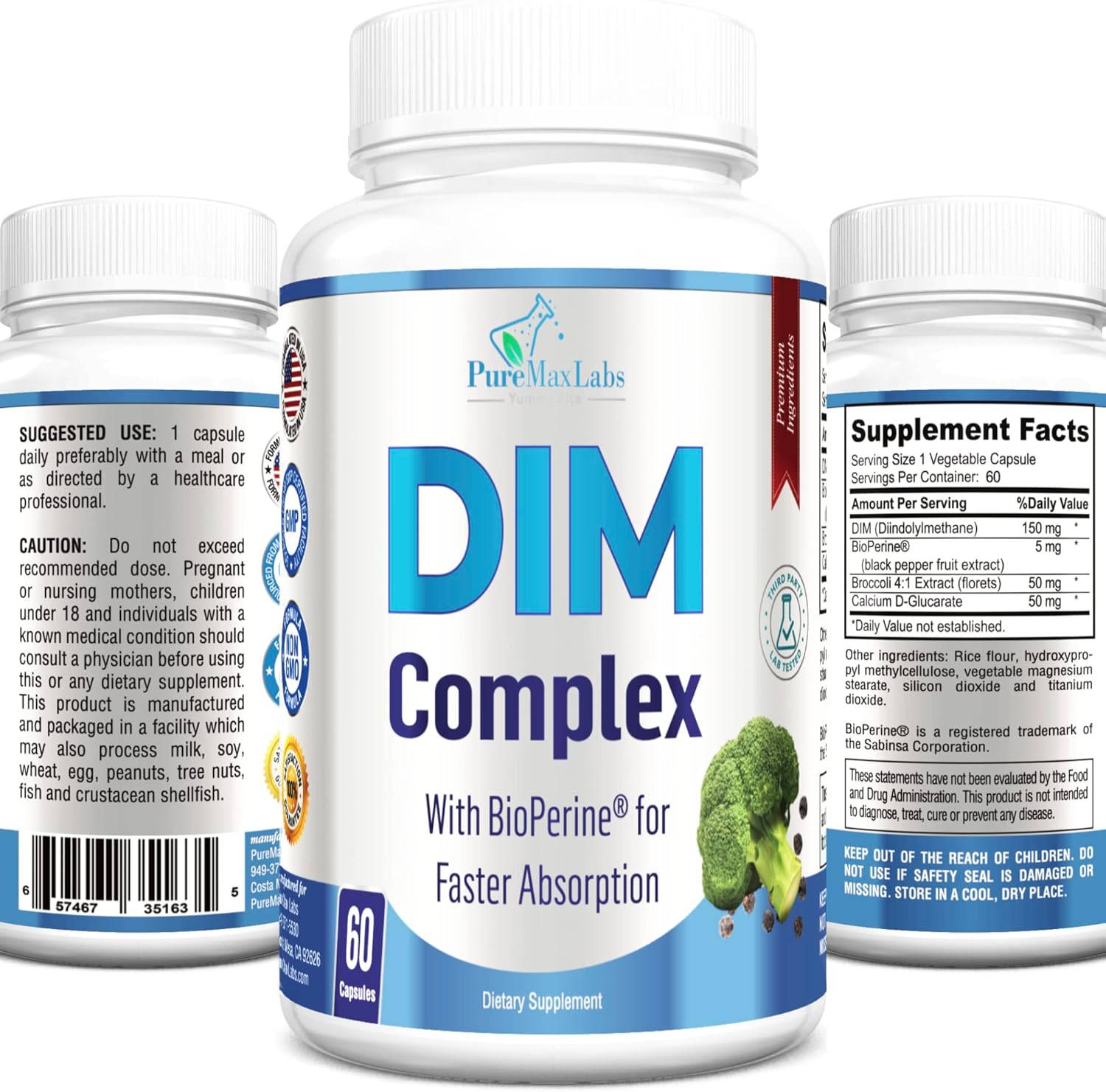 Hormone Balance Supplement with 150mg DIM, Broccoli, Calcium D-Glucarate, and Bioperine - 60 Capsules for Men & Women, Estrogen, Menopause Support