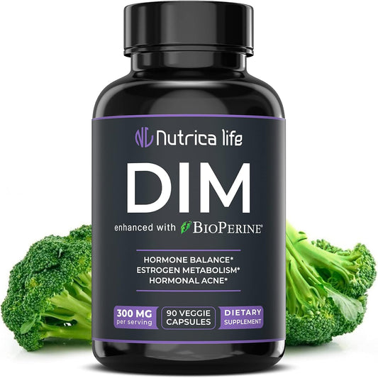 Hormone Balance Support Supplement 300mg - Diindolylmethane with Broccoli & BioPerine - Menopause Relief & Acne Control - 90 Capsules