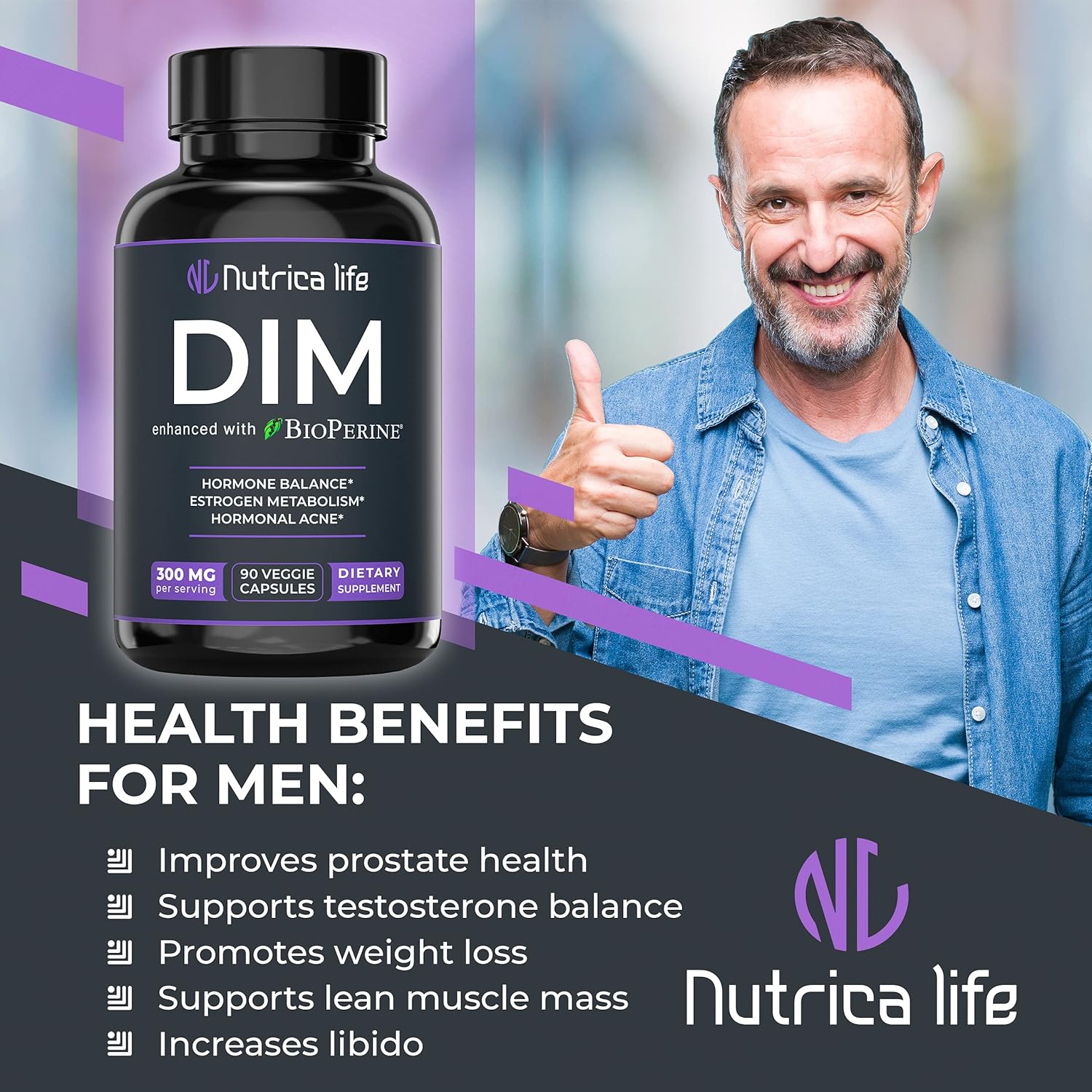 Hormone Balance Support Supplement 300mg - Diindolylmethane with Broccoli & BioPerine - Menopause Relief & Acne Control - 90 Capsules