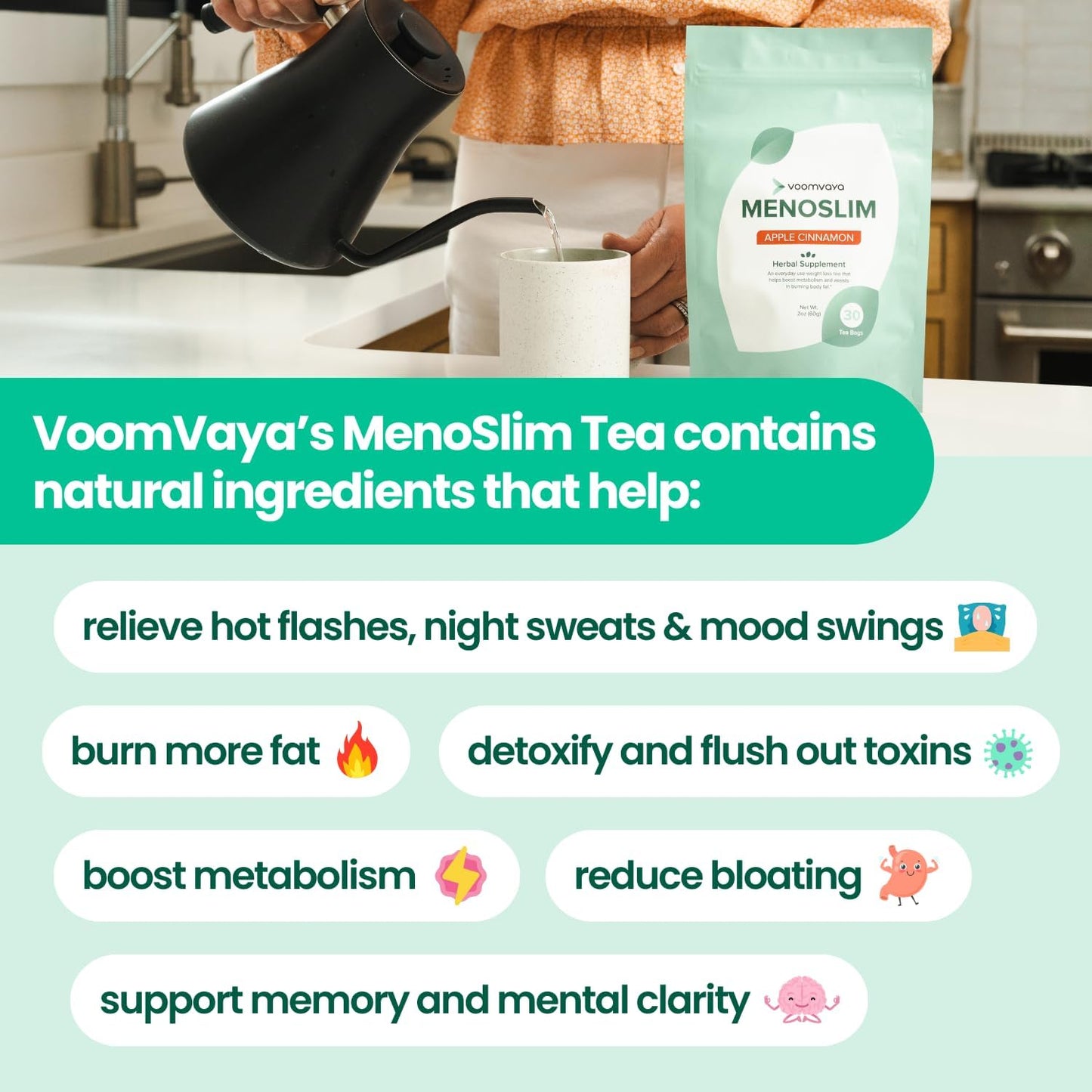Hormone Balance Tea for Women - Menopause Relief Tea for Bloating, Hot Flashes, Night Sweats - Acai Berry Flavor - 30 Teabags