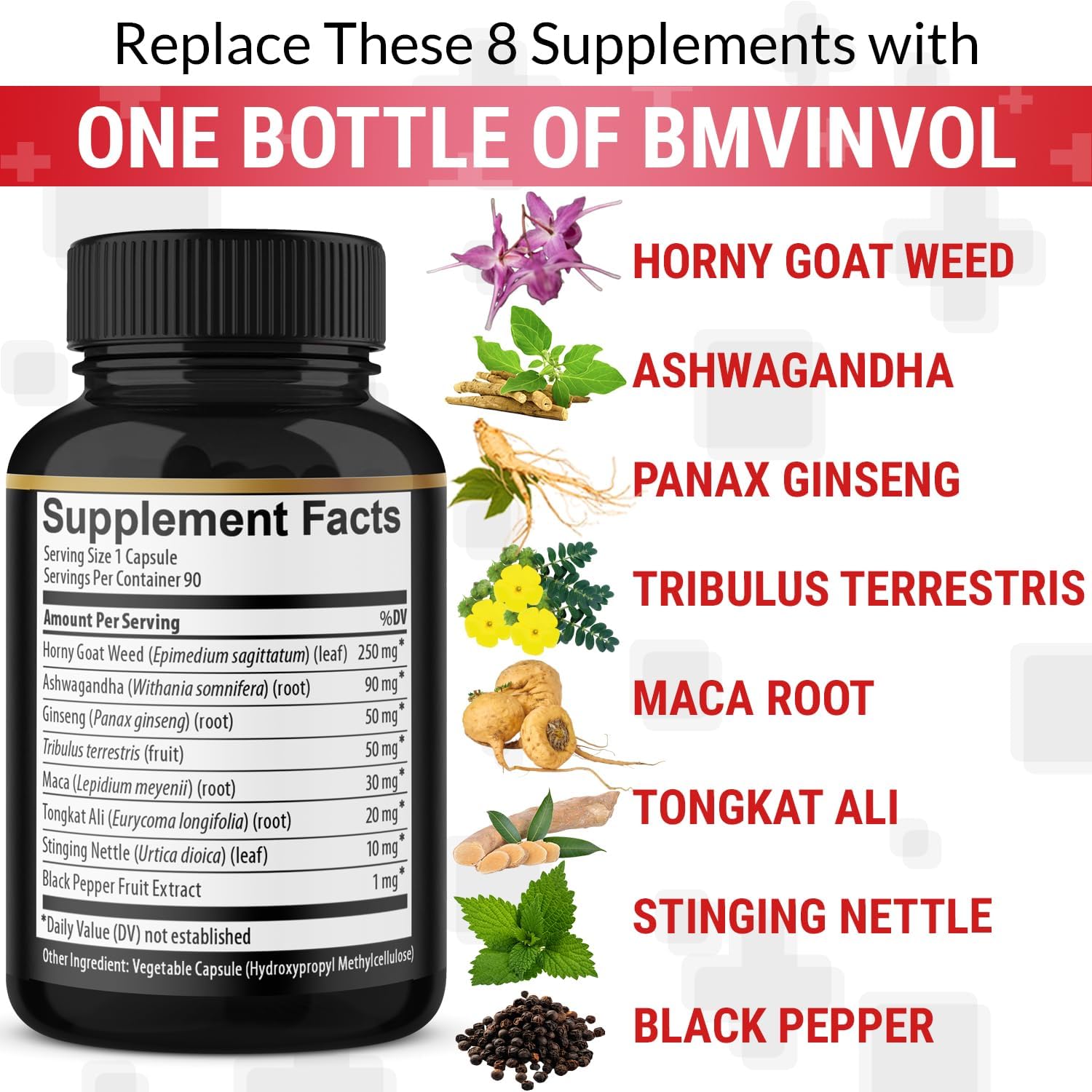 Horny Goat Weed Capsules with Maca, Ginseng, Tribulus Terrestris, Ashwagandha, Black Pepper - 90 Count, 3 Month Supply