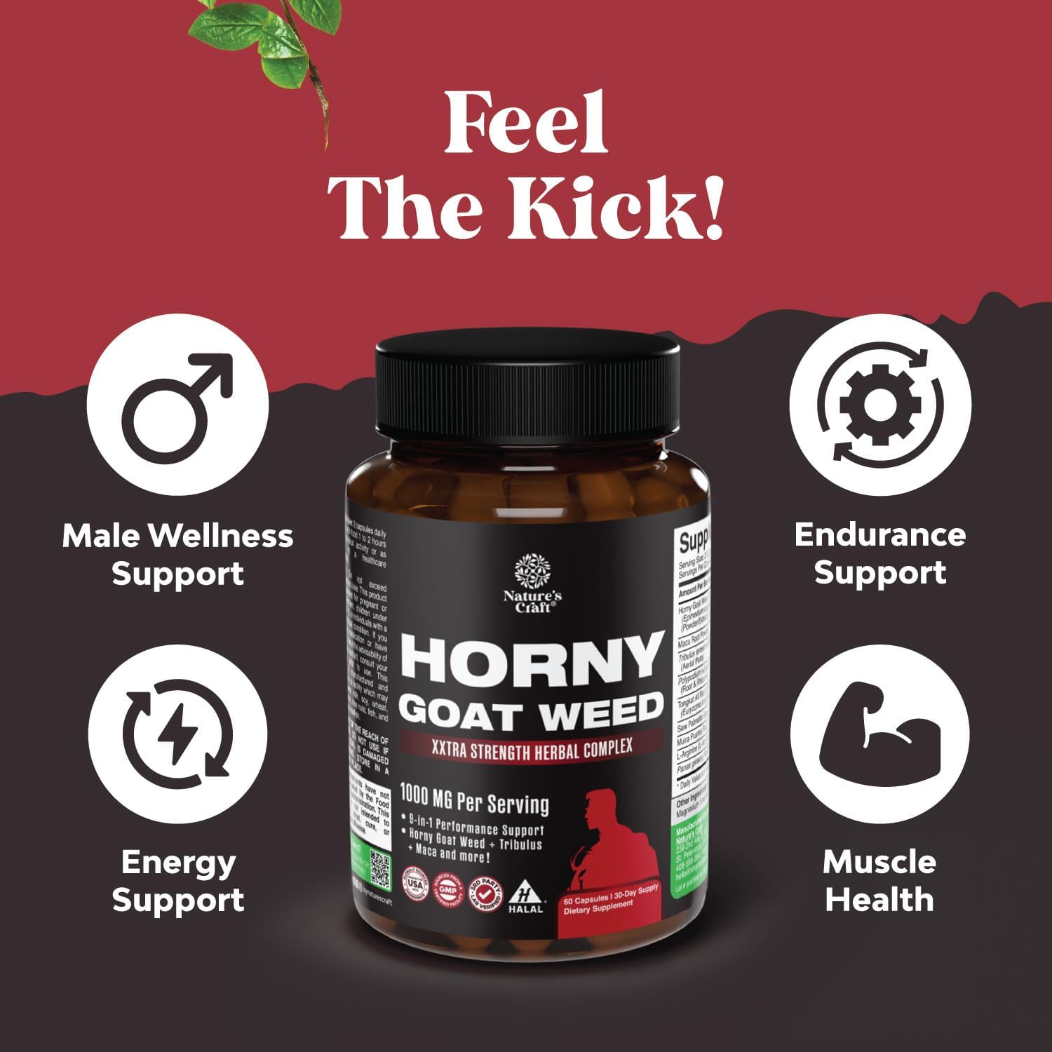 Horny Goat Weed Extract and Black Maca Root Capsules Bundle - Energy and Stamina Boost for Men and Women