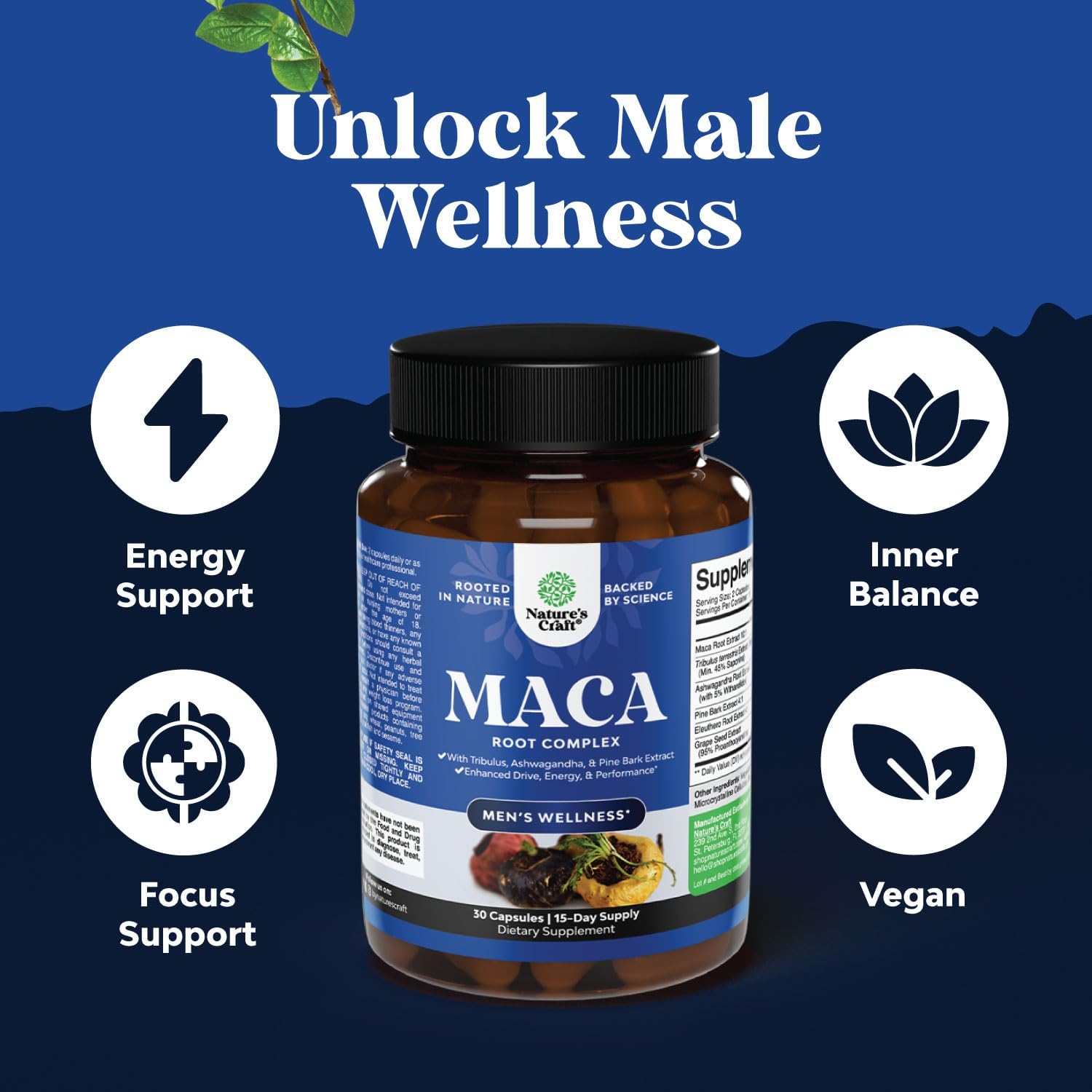 Horny Goat Weed Extract and Black Maca Root Capsules Bundle - Energy and Stamina Boost for Men and Women
