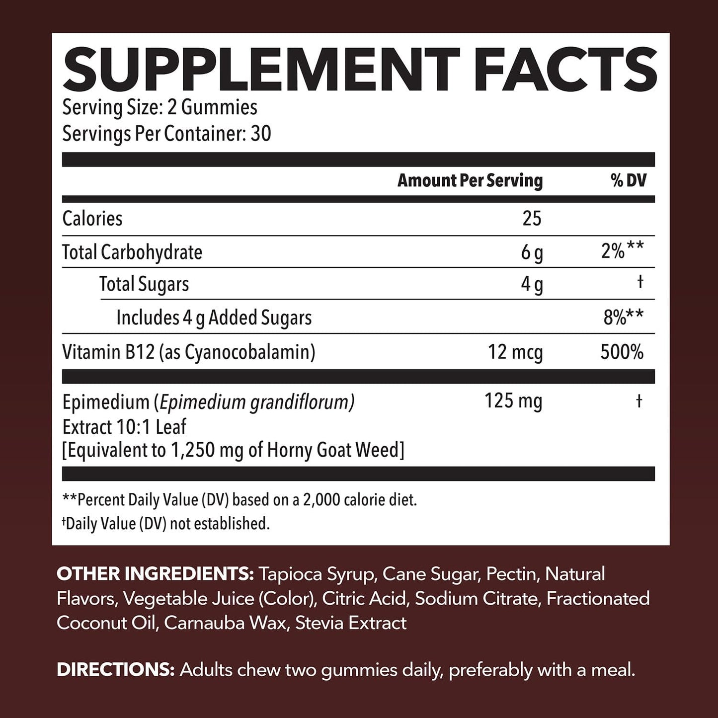 Horny Goat Weed Gummies with Vitamin B12 for Energy & Endurance - 60 Count - Vegetarian-Friendly Raspberry Flavor