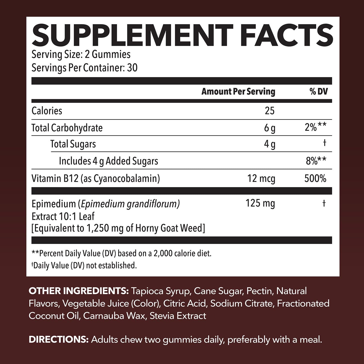 Horny Goat Weed Gummies with Vitamin B12 for Energy & Endurance - 60 Count - Vegetarian-Friendly Raspberry Flavor