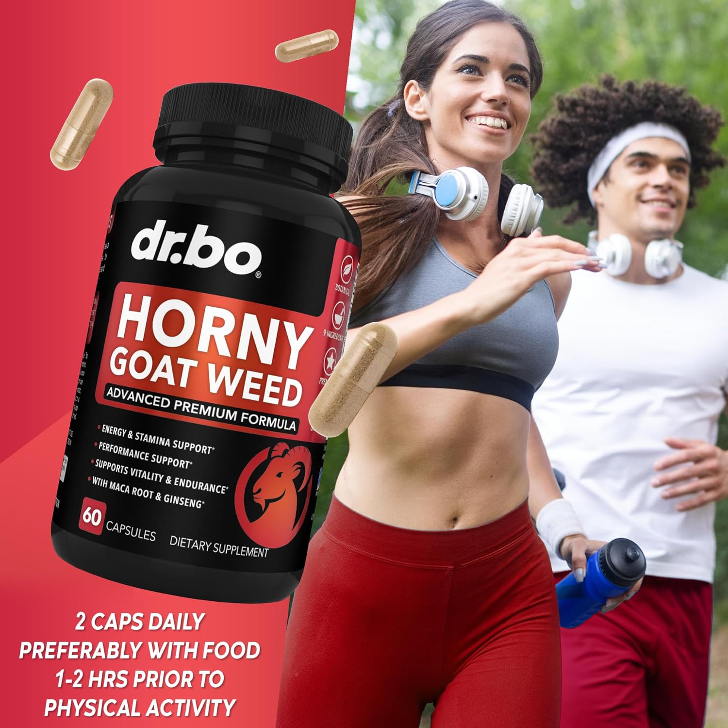 Horny Goat Weed Max Male Enhancement Pills for Men & Women - 1590mg Maca Root, Tribulus, L Arginine, Ginseng - Boost Stamina & Performance - 60 Capsules