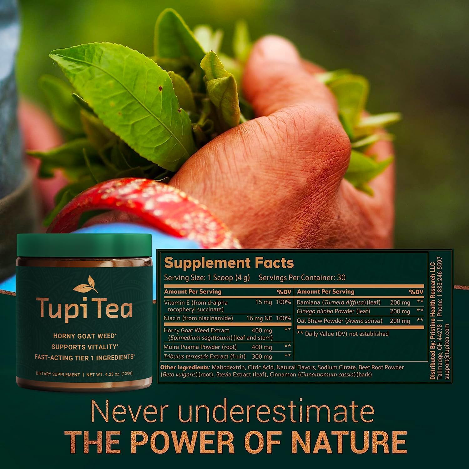 Horny Goat Weed Powder with Maca Root, Tribulus Terrestris & Muira Puama for Energy Boost & Wellness Support