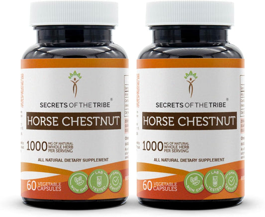 Horse Chestnut 1000mg Capsules (2x60) - Secrets of the Tribe Dried Nut Supplement