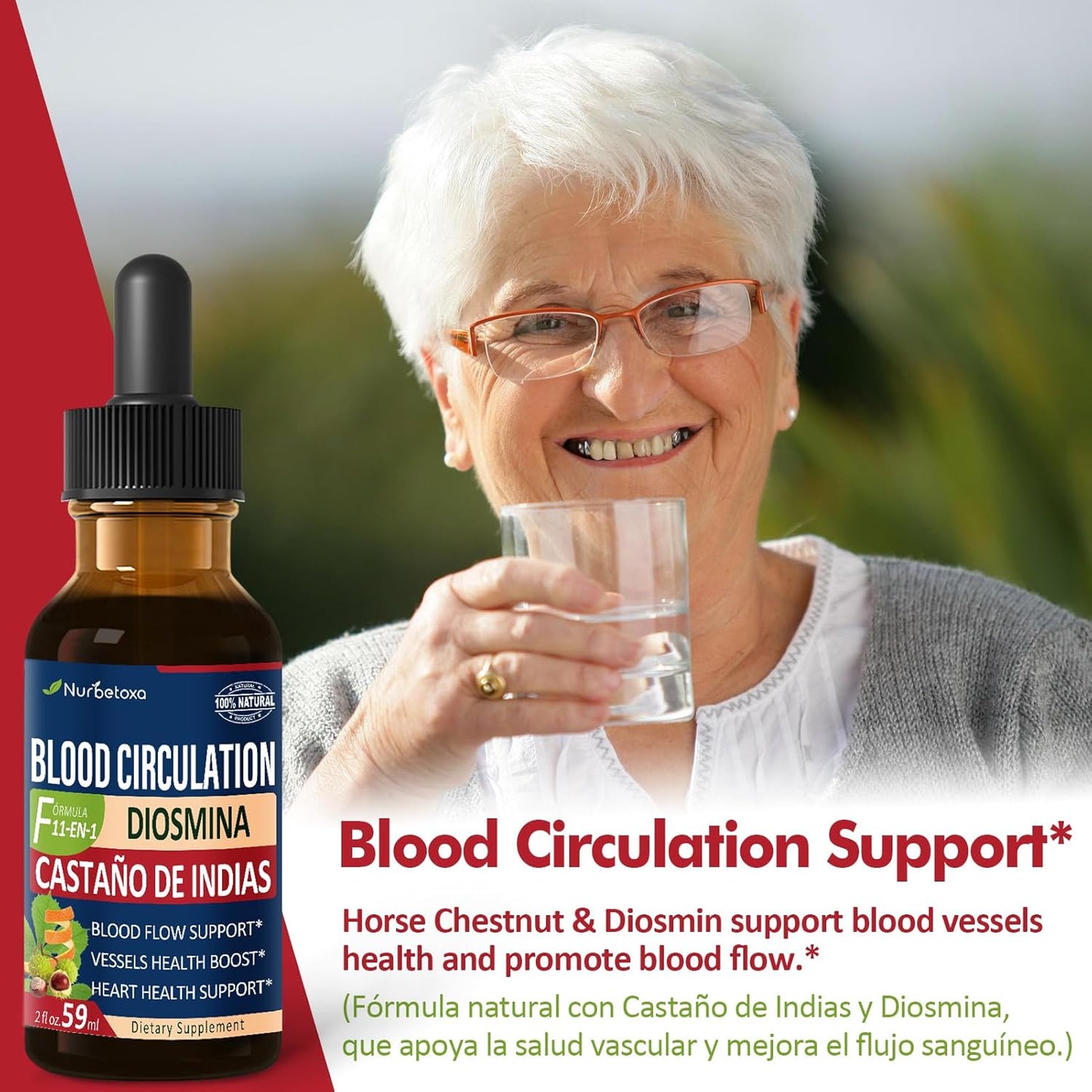 Horse Chestnut & Diosmin Liquid Drops for Circulation & Varicose Veins - Nitric Oxide Supplement for Heart Health - 2 oz