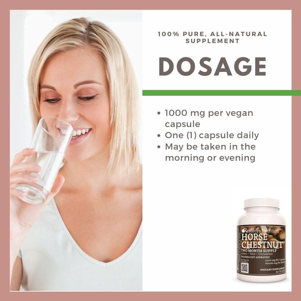 Horse Chestnut Extract Aescin 20% 1,000mg - 60 Vegan Capsules - Herbal Dietary Supplement - Non-GMO & Gluten Free - Two Month Supply
