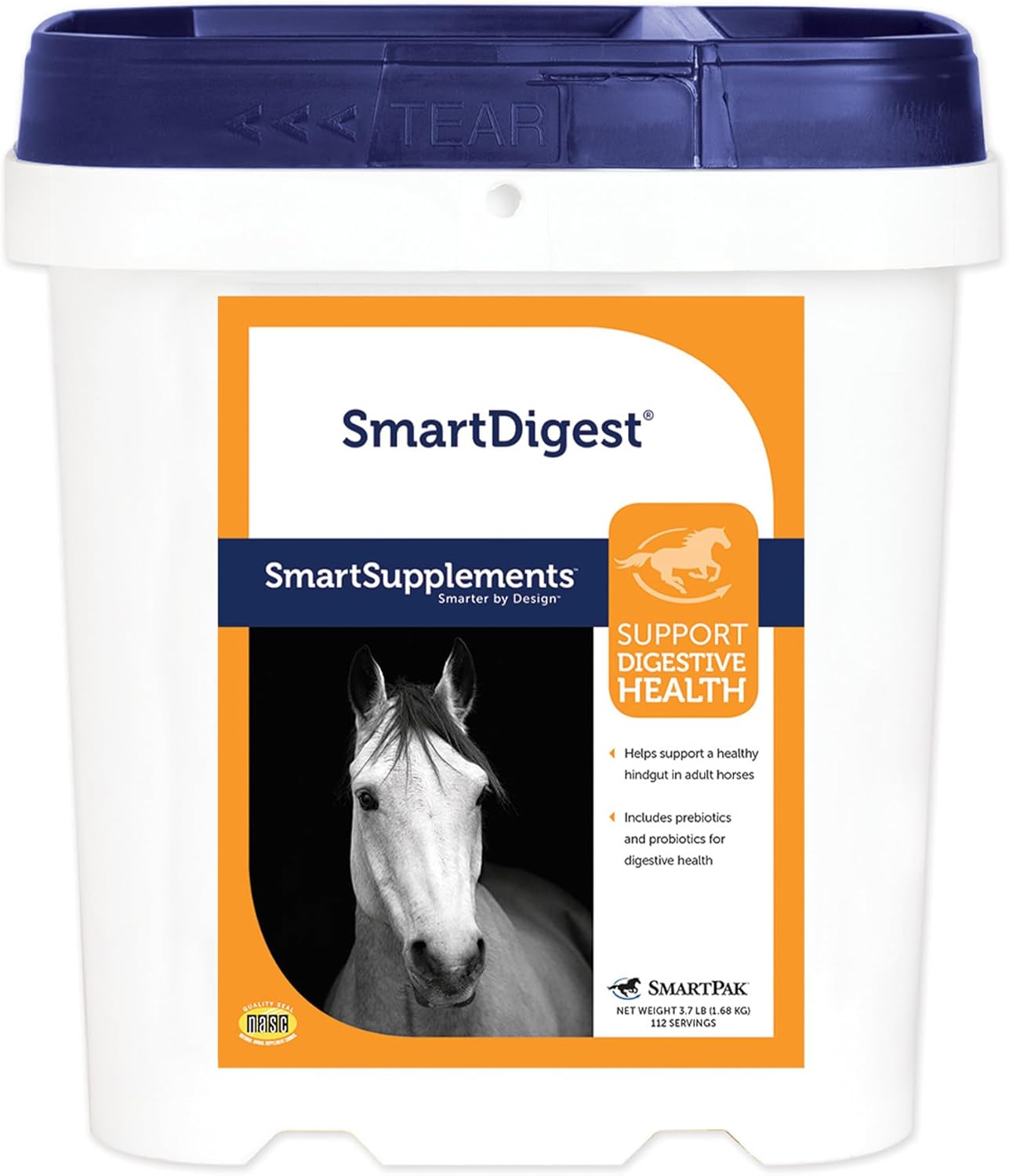 Horse Digestive Health Supplement with Probiotics and Prebiotics, 56 Servings, 1.85 lb - SmartPak SmartDigest