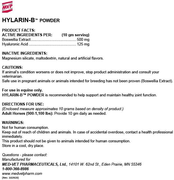 Horse Joint Integrity Support with MVP Hylarin-B Powder - 100 Servings