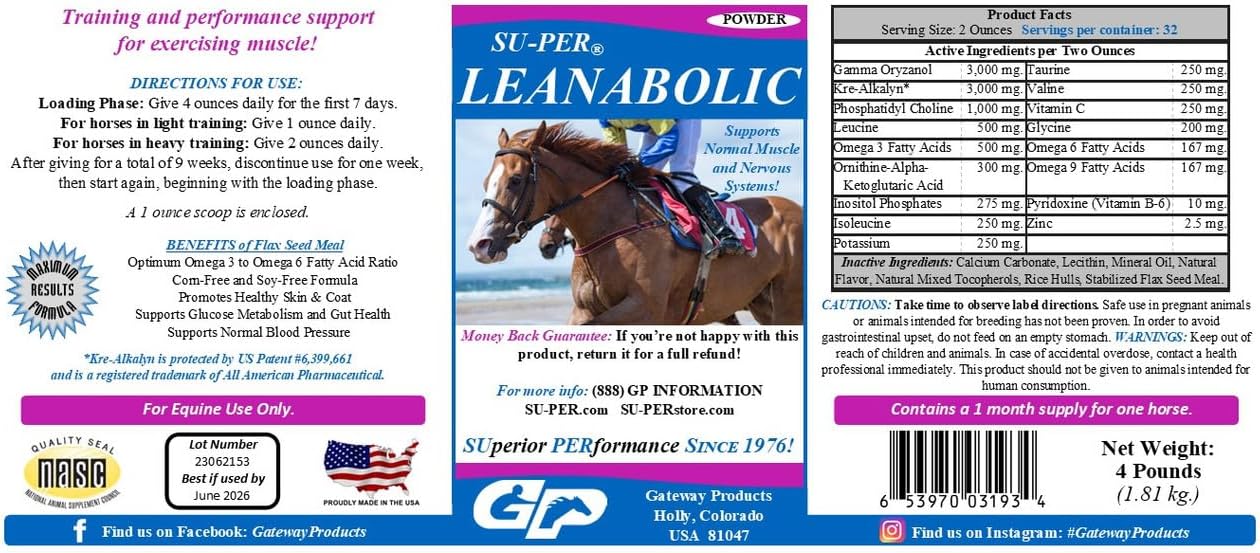 Horse Muscle Supplement for Training and Performance Support - Leanabolic Formula with Vitamins and Minerals - 4 Pound, (2 Pack)