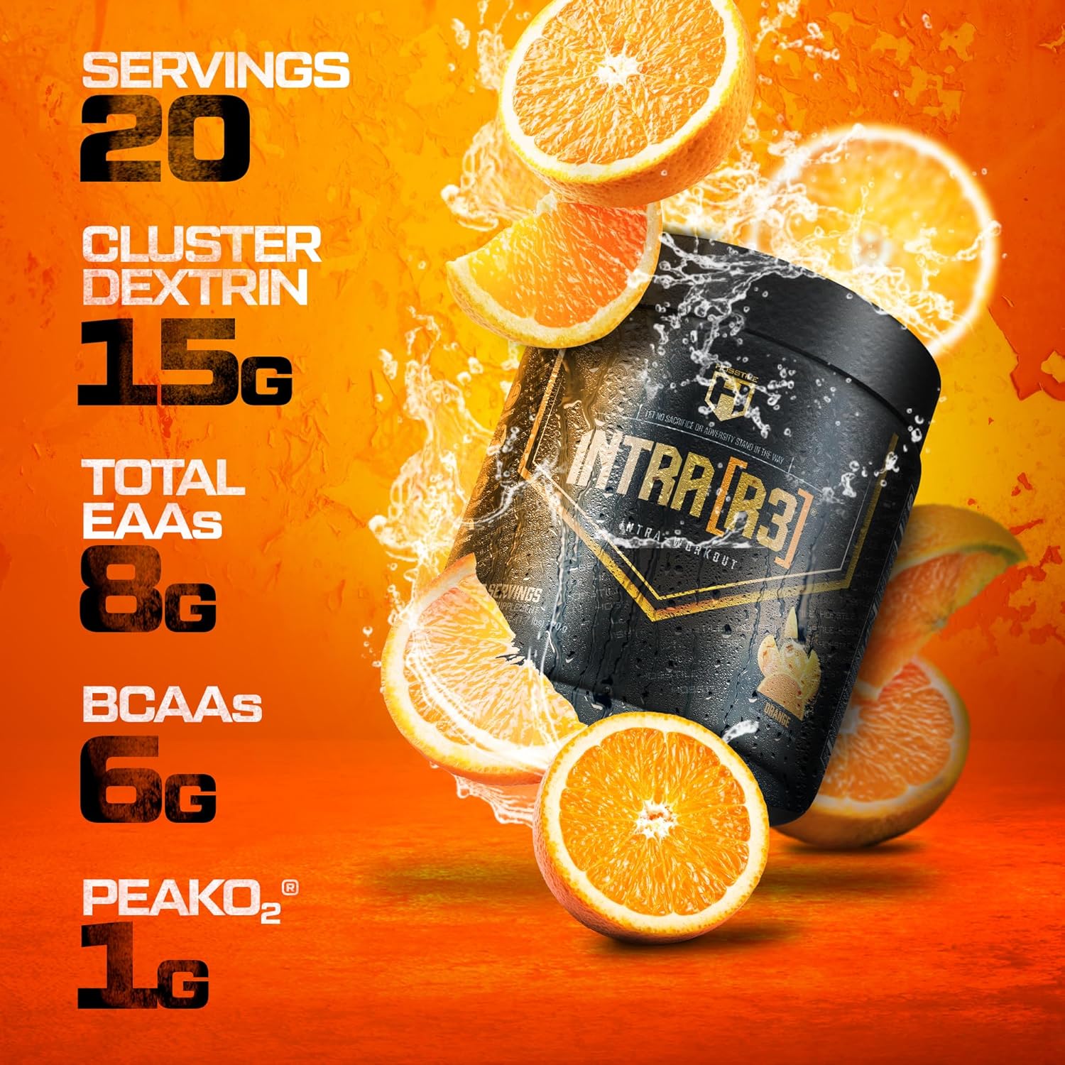 HOSSTILE Intra[R3] Intra Workout Powder - Orange Flavor, Enhance Energy & Endurance, Improve Muscle Recovery, Build Lean Muscle - 20 Servings
