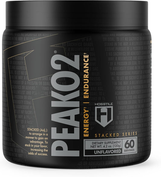HOSSTILE PeakO2 Organic Mushroom Blend: Endurance & Power Booster for Athletes, Vegan Pre Workout Supplement, Unflavored, 60 Servings