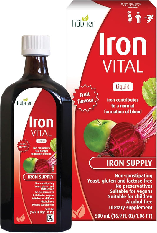 Hubner Hübner Iron Vital Liquid: Iron & Vitamin C Supplement, Vegan & Gluten-Free, Fruit Flavor - 500ml Bottle, 50 Servings