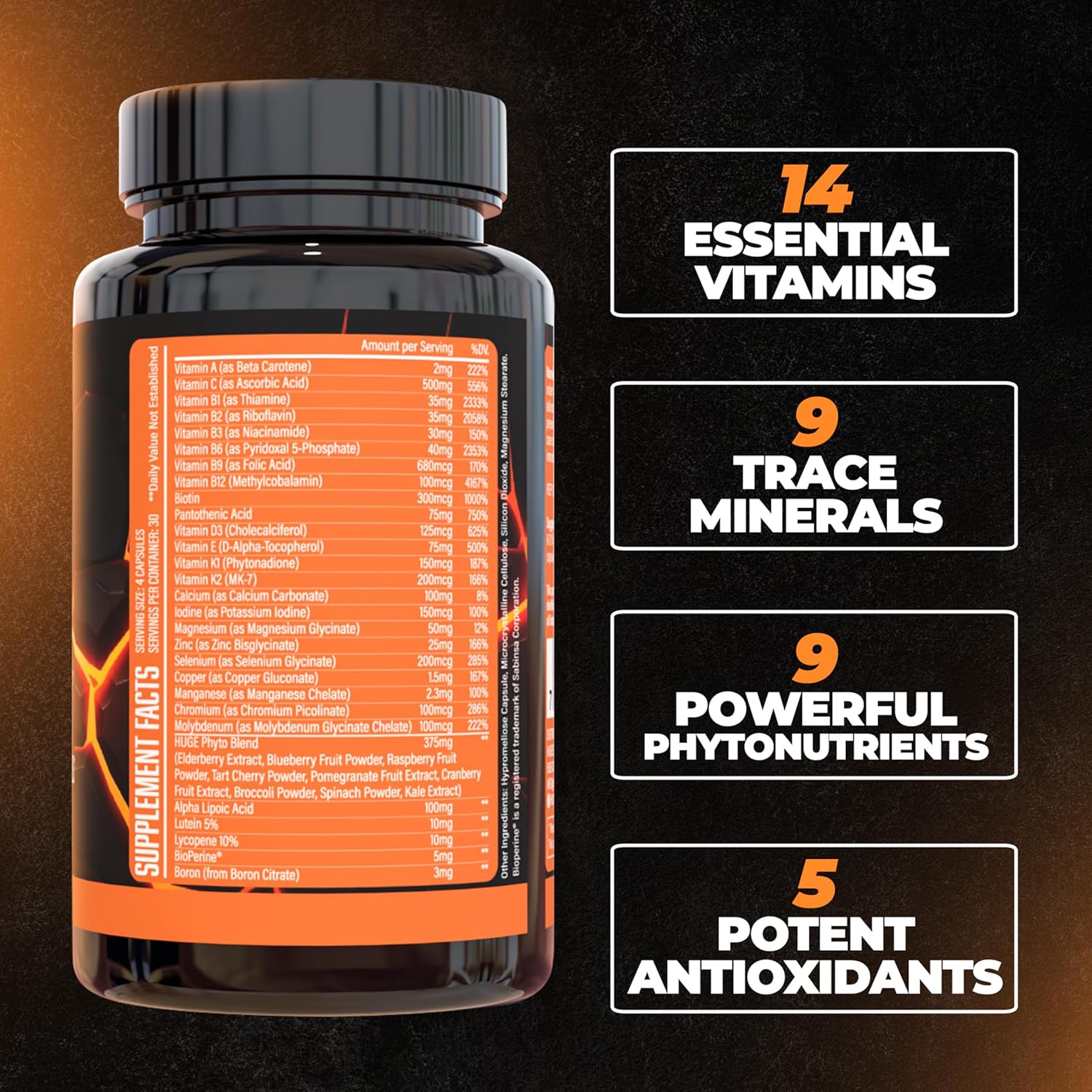 Huge Supplements Huge Multi: High-Performance Multivitamin for Men - All-in-One Formula for Athletes - Vitamin & Mineral Support - 120 Capsules