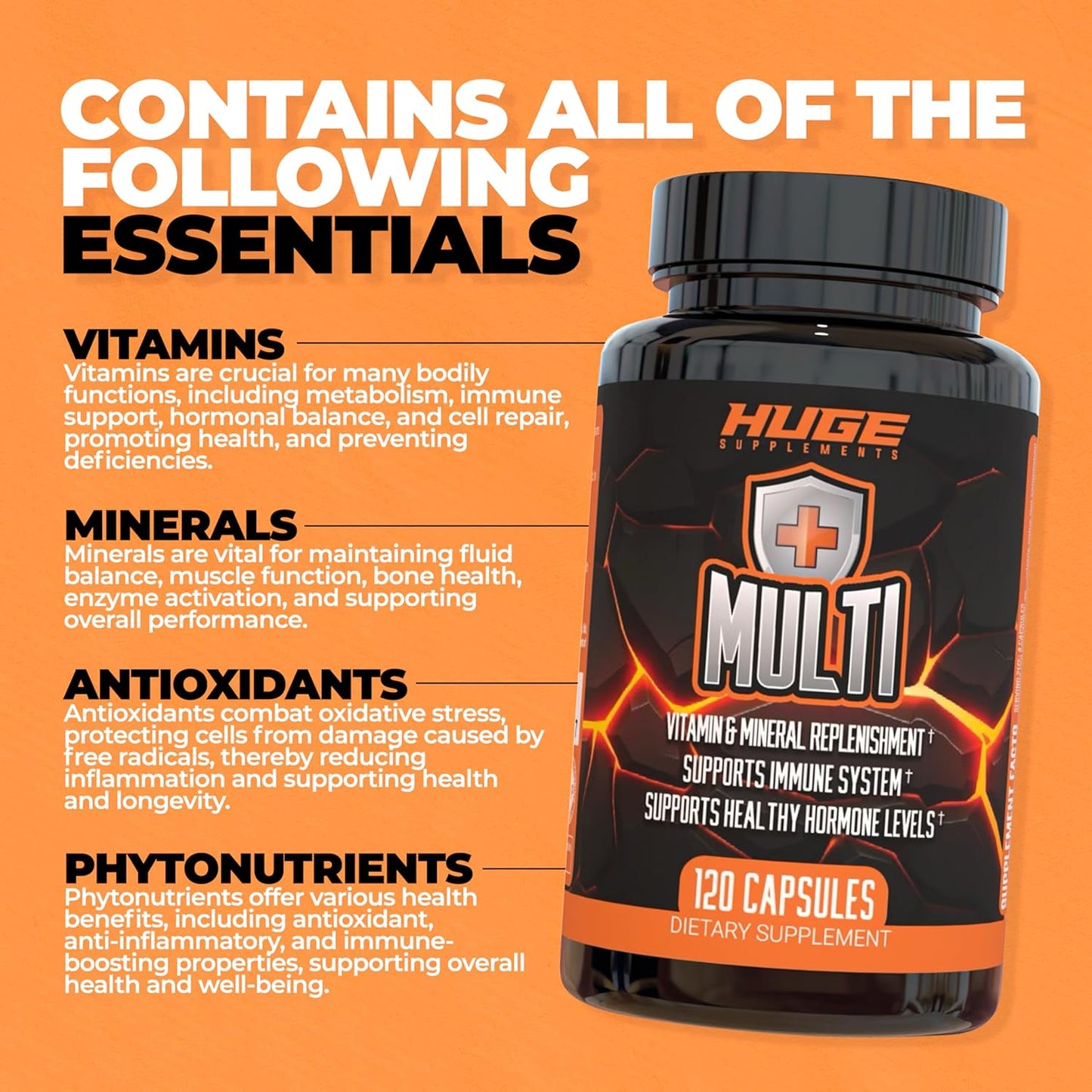 Huge Supplements Huge Multi: High-Performance Multivitamin for Men - All-in-One Formula for Athletes - Vitamin & Mineral Support - 120 Capsules