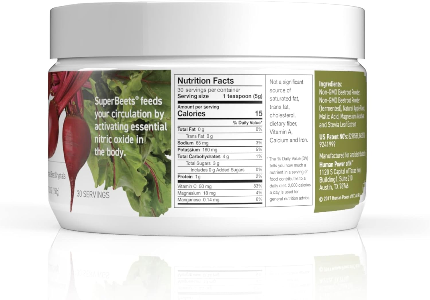 HumanN SuperBeets Beetroot Powder - Natural Nitric Oxide Support for Heart Health - Non-GMO Superfood Supplement - Original Apple Flavor, 30 Servings