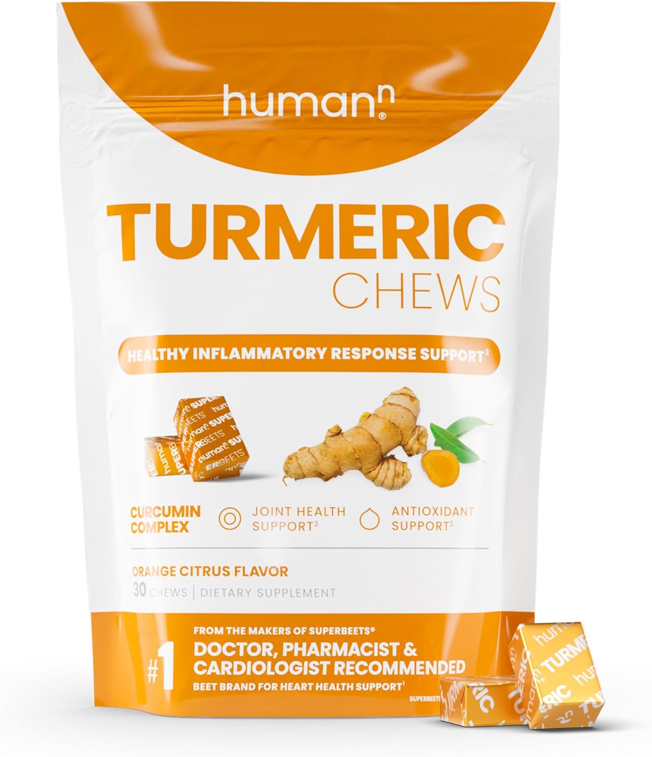 humanN SuperBeets Heart & Turmeric Chews - Antioxidant-Rich Dietary Supplement for Heart Health and Inflammation Support