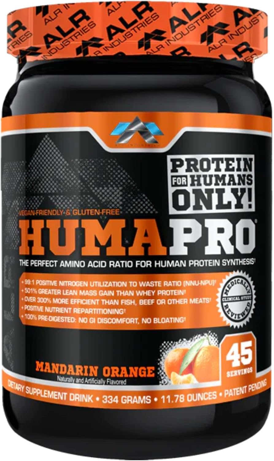 Humapro Amino Acids Protein Matrix - 99% Utilization for Lean Muscle - Vegan & Gluten Free - Mandarin Orange Flavor - 334g/45 Servings