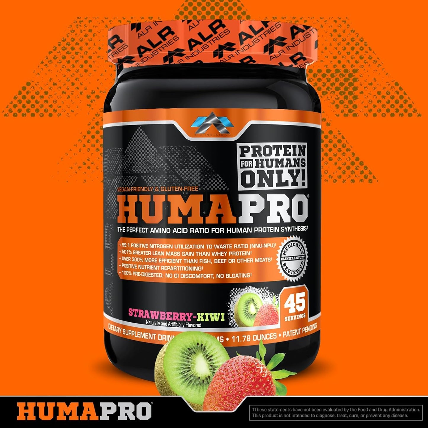 Humapro Amino Acids Protein Matrix 99% Utilization Lean Muscle Vegan Gluten Free Strawberry Kiwi 334g