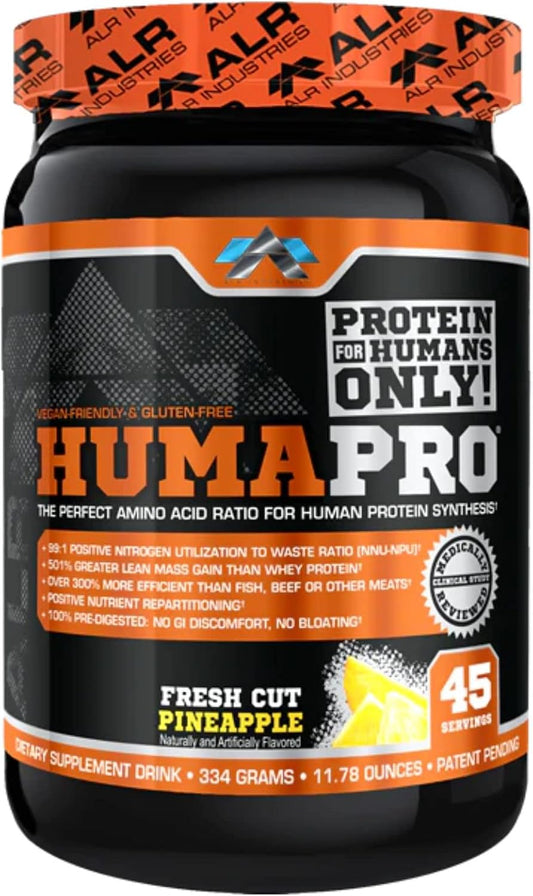 Humapro Amino Acids Protein Powder 334g - Vegan, Gluten Free - Lean Muscle Support - Pineapple Flavor - 45 Servings