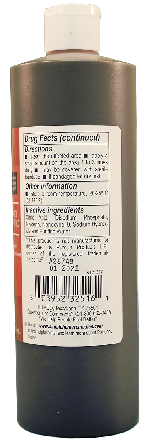 Humco 232516001 Povidone Iodine 10% Topical Solution, 16oz for Skin Disinfection and Wound Care