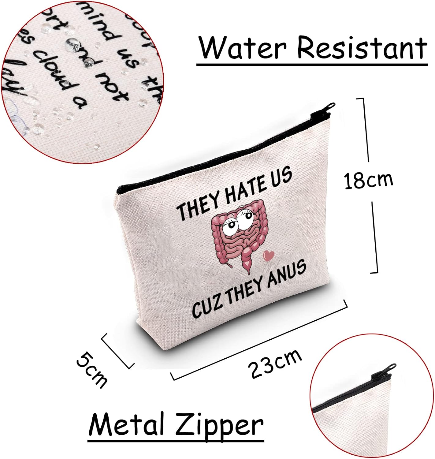 Humorous Gastroenterologist Gift: "They Hate Us Cuz They Anus" Cosmetic Bag for Colon Surgery Recovery