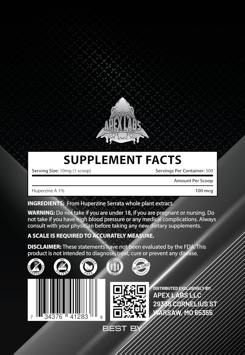 Huperzine-A 1% Powder Supplement - Huperzia Serrata Extract - Non-GMO, Gluten Free - USA Made - Third Party Tested (5g)